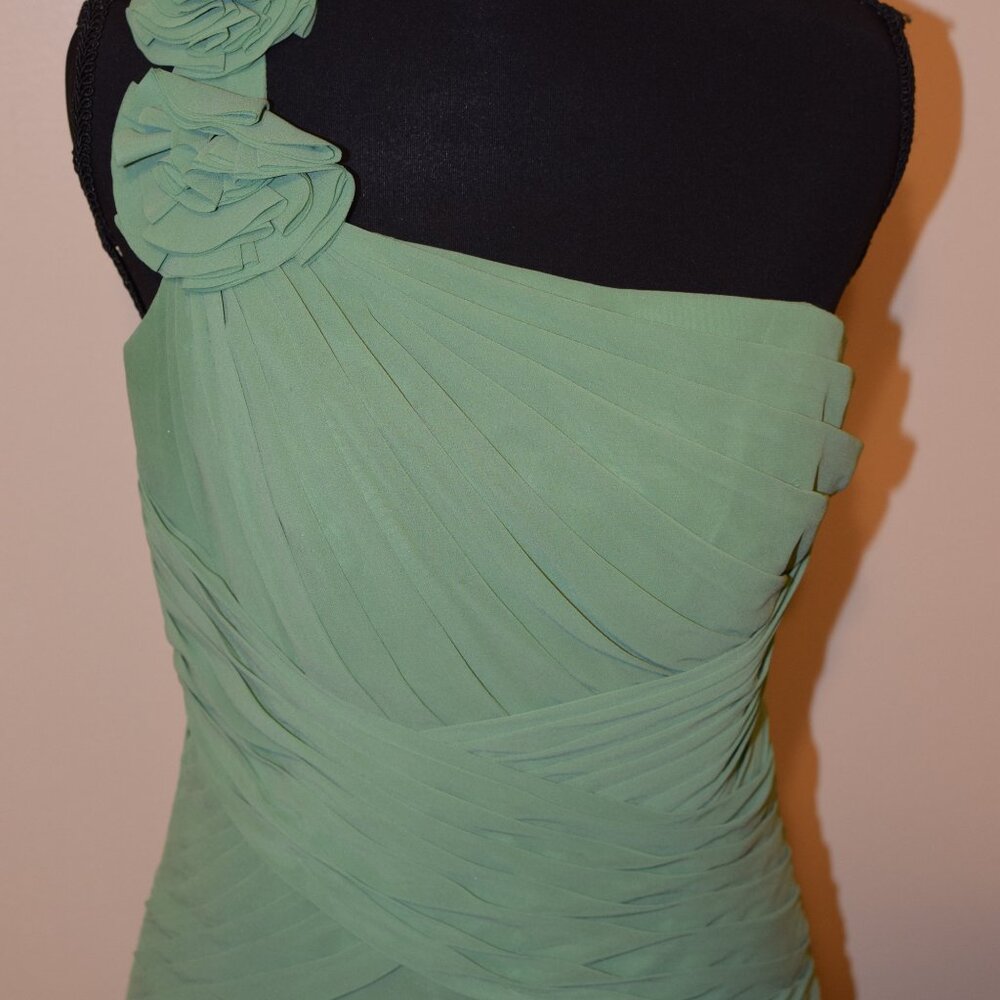 David's Bridal Moss Green One Shoulder Formal Chiffon Dress Bridesmaid Wedding 6 - Picture 2 of 12